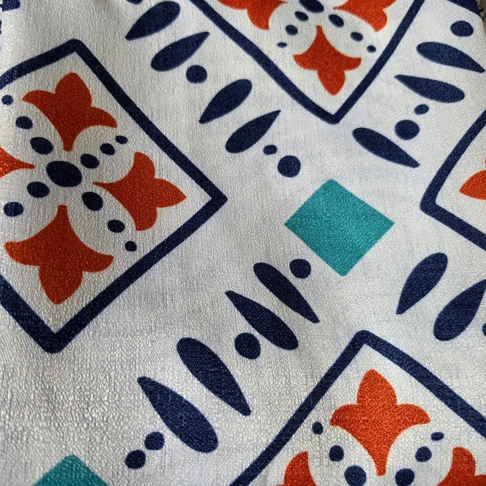 BH&G Global Elephant Shower Curtain Navy Blue Orange Fringe Tassel Boho NWOT